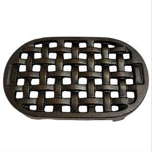 Cast iron trivet braided basket weave metal hot pan holder vintage home decor